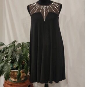 Betsy & Adam Black Embellished Mesh Neckline Cocktail Dress A13861 Womens 4